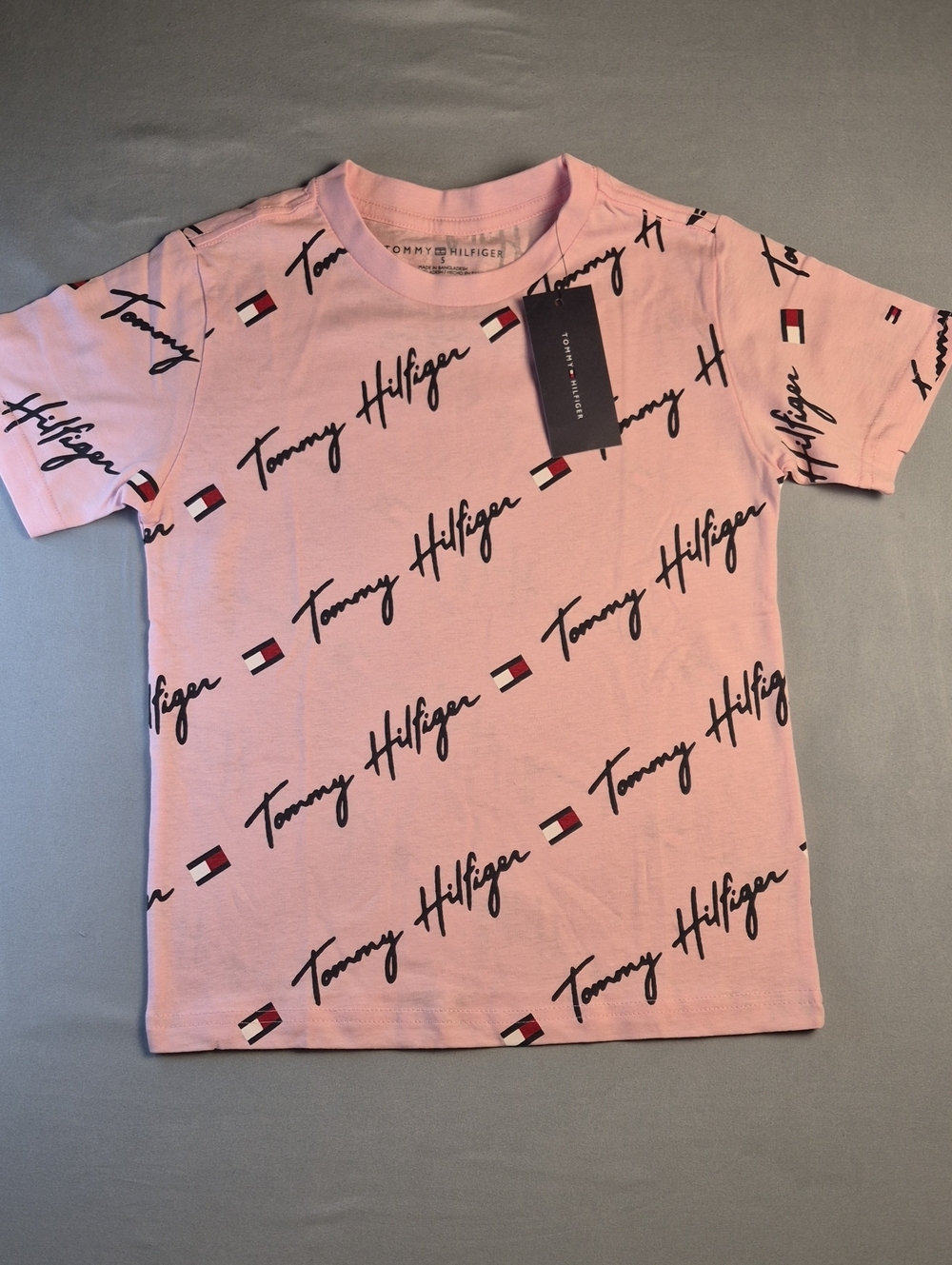 Tommy Hilfiger Kids Pink Script Logo Short Sleeve Tee